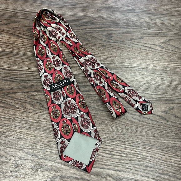 Adolfo XL Red, Black, White & Gold Oval Pattern Tie - Picture 2 of 5